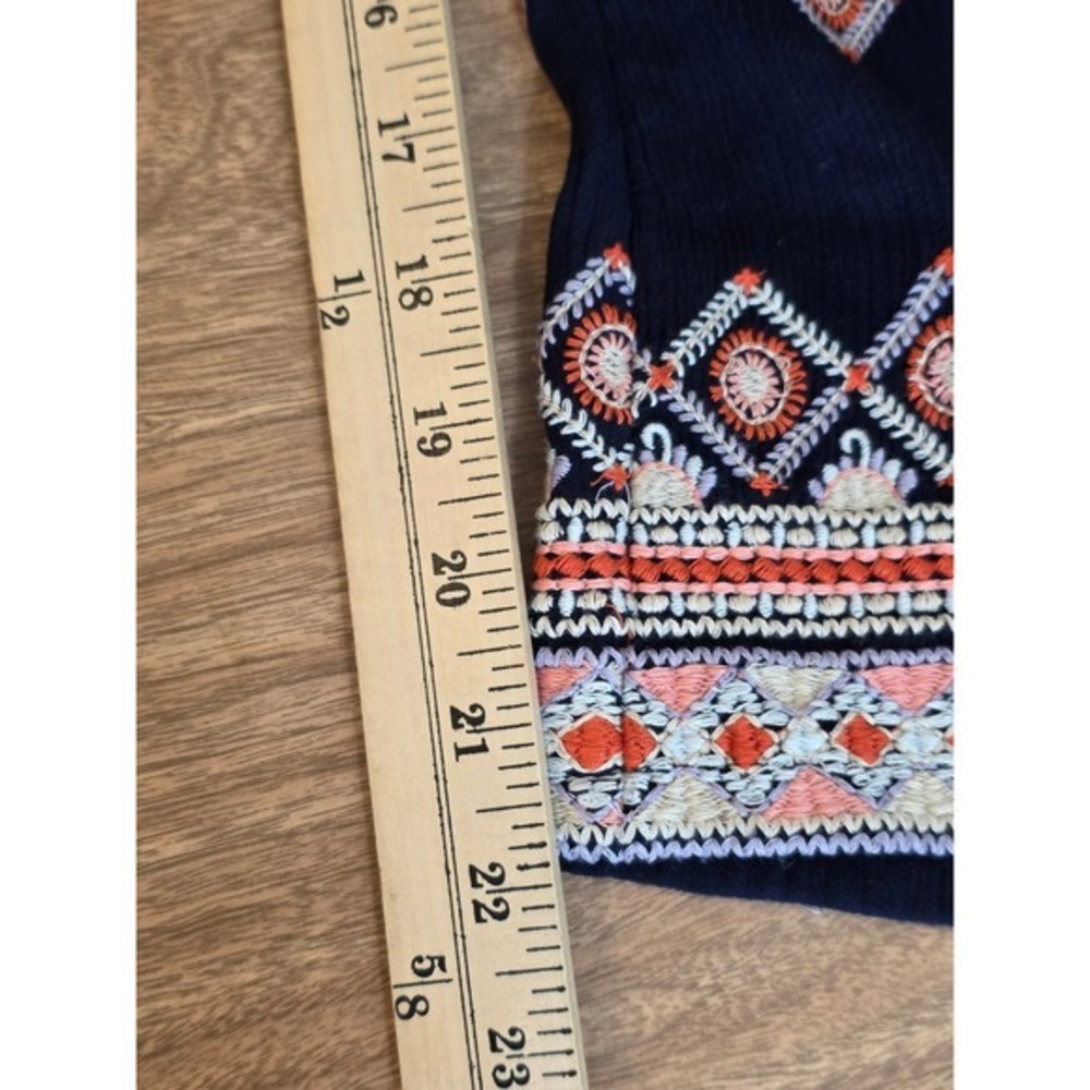 Sundance Navy Blue Embroidered Small Wide Leg Boho Pants Elastic Waist Gauzey - Picture 15 of 16